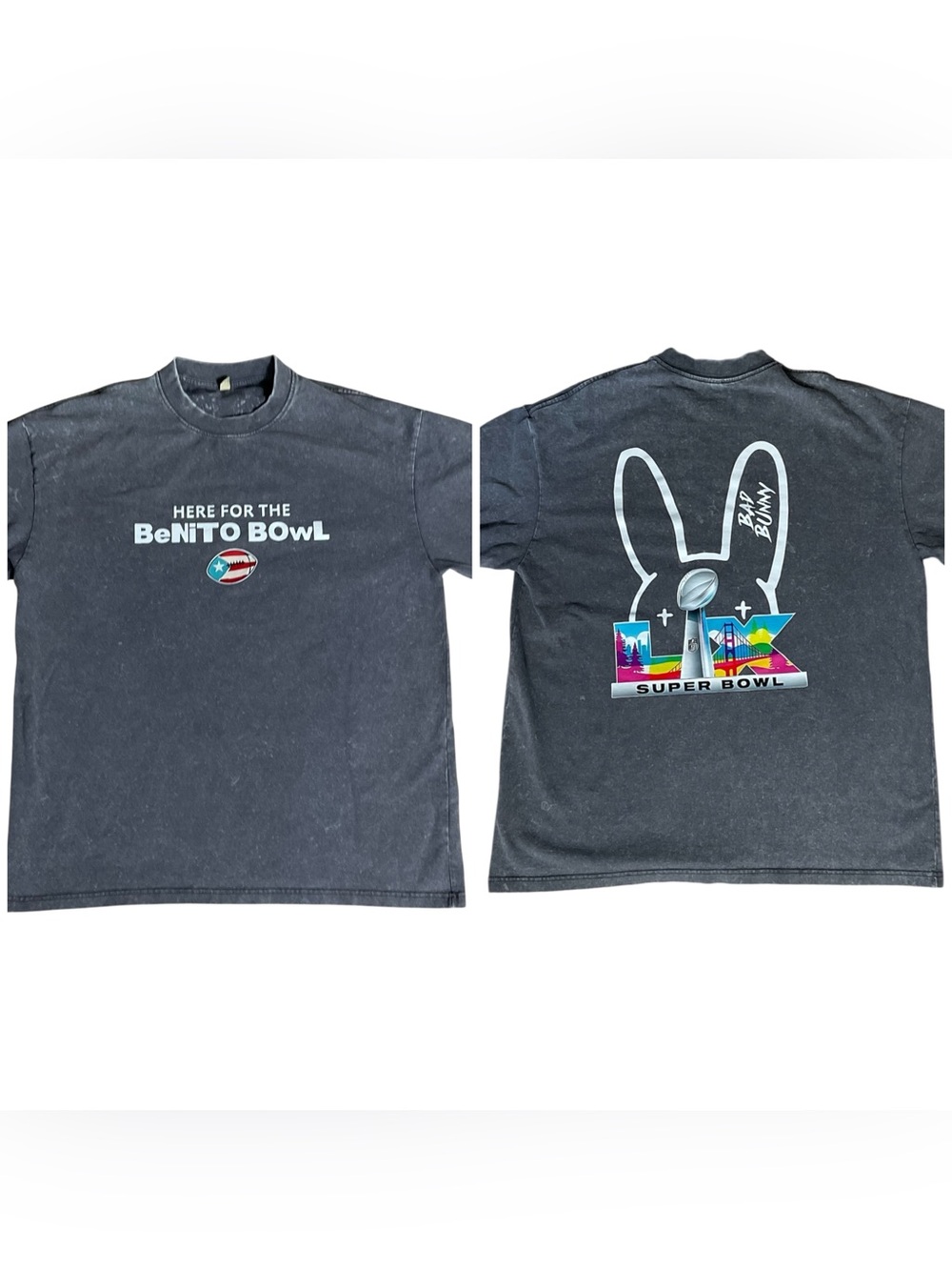 BeNito Bowl Bad Bunny Super Bowl Graphic T-Shirt Cotton Tee size Large